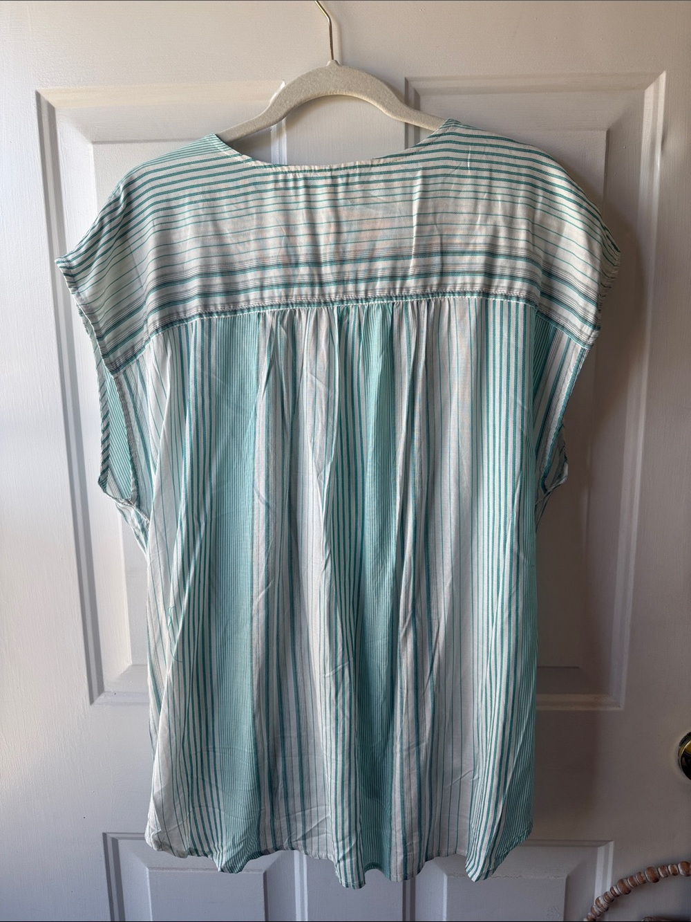 Max Studio Light Aqua Striped Women's Wrap-Front Top - Picture 6 of 6